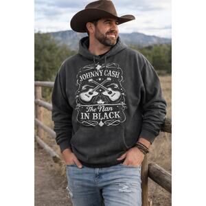 Johnny Cash Man in Black Hoodie XXL Graphic Pullover Sweatshirt Gray